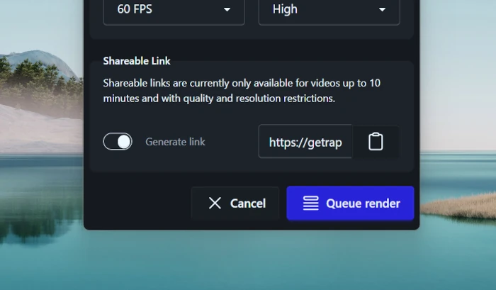 The toggle to generate a shareable link
