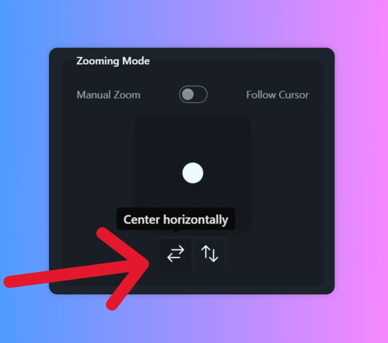 Manual zoom centering buttons