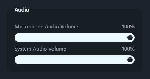 The Microphone Audio Volume and System Audio Volume sliders in a Clip’s properties