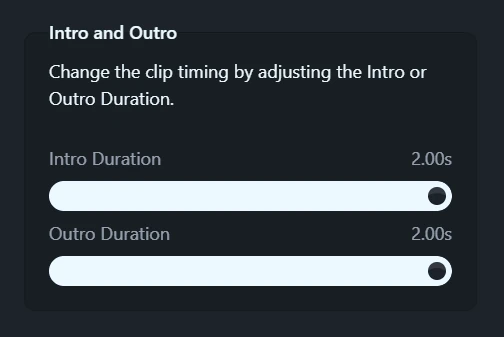 The Intro Duration and Outro Duration sliders that set a Clip’s fade timing