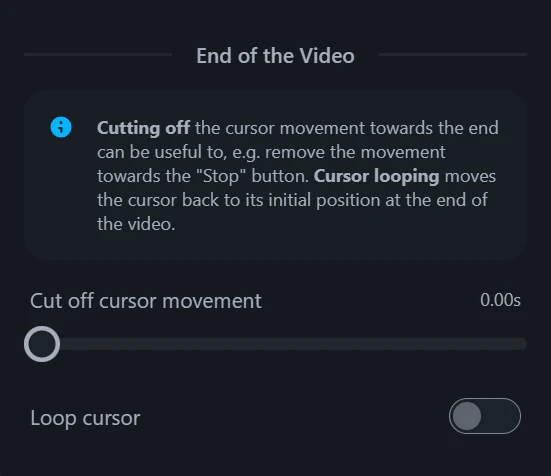 Cursor end of video controls
