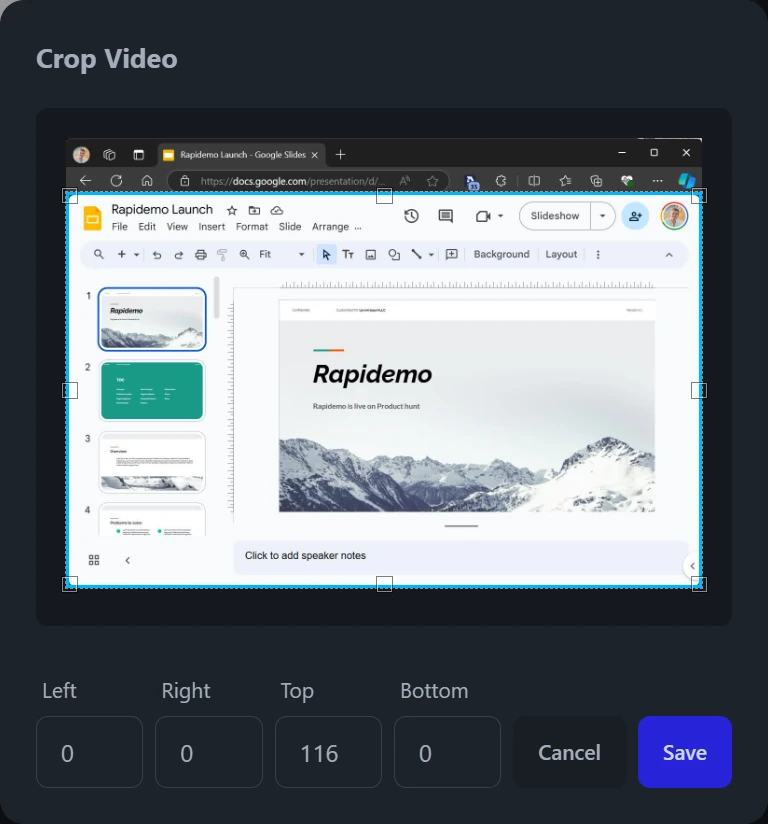Crop video controls