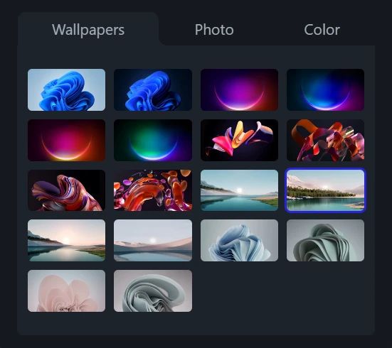 Screen recording background controls