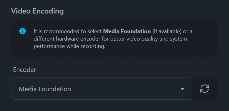 Encoder settings