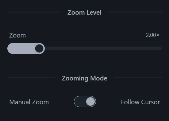 Zoom animation level and mode controls